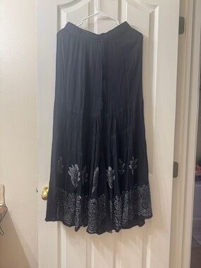 Rhea Black flowy boho pants with  Floral Accents
